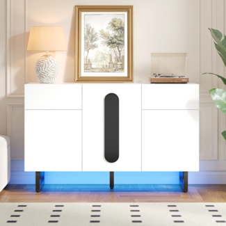 Modernes Sideboard weiß 120 x 40,5 x 75 cm, mit Schubladen & Türen, Metallbeine
