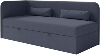 Selsey 'Calmmo' Jugendbett 90x200 mit Bettkasten, Chenille-Bezug, Kopfteil links, Dunkelblau