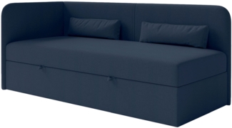Selsey 'Calmmo' Jugendbett 90x200 mit Bettkasten, Chenille-Bezug, Kopfteil links, Dunkelblau