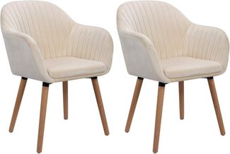 2er-Set Esszimmerstühle aus Samt & Holz Modell Emilie cremeweiß