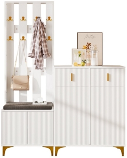 Merax Garderoben-Set Dolly, (Garderobenkombination, 3-St, Garderobenfront mit Haken), Schuhschrank mit Schubladen & Türen, Möbelset mit Schuhbank & Kissen