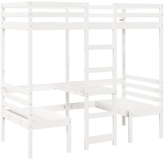 vidaXL Hochbett mit Schreibtisch & Stühlen Weiß 90x190 cm Kiefernholz 3308560