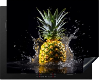 MuchoWow Herd-Abdeckplatte Ananas - Obst - Wasser - Pflanzen - Schwarz, Vinyl, (1 tlg), Küche Herdabdeckung Ceranfeld Induktionsfeld Vinyl, 65x50 cm