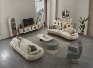 Sitzgruppe/Sofa Set - Wohnzimmergarnitur "Milfoil" 3+2+1-Beige/Grau