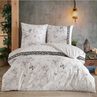 Buymax Bettwäsche Alegra, Renforcé: 100% Baumwolle, 4 teilig, 135x200 cm mit Reißverschluss, Geblümt Schmetterlinge, Schwarz Weiß