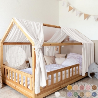 lilimaus Betthimmel Musselin Hausbett Himmel für Kinderzimmer mit Gold Applikation, Musselin Betthimmel aus Baumwolle für Kinderzimmer-Deko