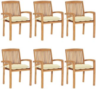 vidaXL Stapelbare Gartenstühle mit Kissen 6 Stk. Massivholz Teak 3073269