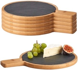 6 Servierplatten, Schiefer mit Bambusbrett - 29,5 x 22cm