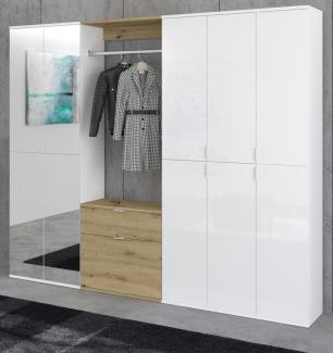 Garderobenschrank mit Spiegel SystemX in weiß Hochglanz und Eiche 213 x 193 cm