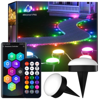 PRIISF Gartenstrahler LED Bodenleuchte Bodenstrahler RGB Einbauleuchte Hof GARTENLEUCHTEN, LED fest integriert, 16 Millionen Farben, RGB mehrere Farben, Rasen Auffahrt Garten Lampen Bluetooth App