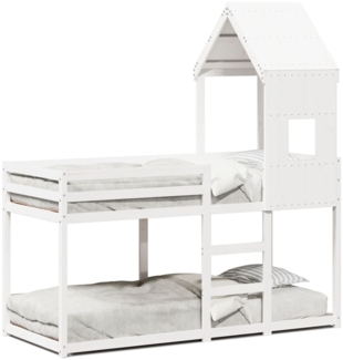 vidaXL Etagenbett mit Dach Weiß 90x200 cm Massivholz Kiefer 3281998