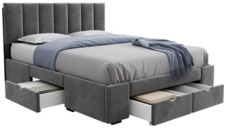 Odikalo Polsterbett 140x200 160x200 Doppelbett Jugendbett mit Lattenrost & Schubladen (Polsterbett 140x200 cm / 160x200 cm Samt, Mit Lattenrost Rückenlehne 4 Schubladen, grau)