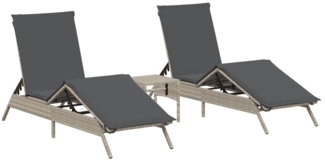 2 Sonnenliegen mit Tisch Hellgrau Poly Rattan