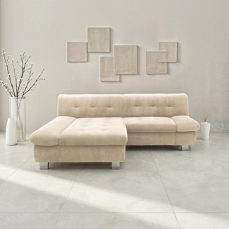 DOMO collection Ecksofa 100031 kompakte Stellmaße, komfortabel und bequem, L-Form, wahlweise mit Bettfunktion und Armteilverstellung. Breite 234 cm