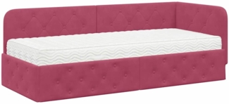 vidaXL Eckbettgestell mit Matratze Weinrot 80x200 cm Samt 3394066