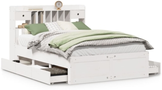 vidaXL Massivholzbett mit Regal ohne Matratze Weiß 140x190 cm Kiefer 3308973