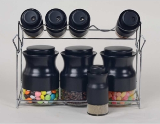 Schäfer Kitchen House 9-teiliges Gewürz-Set aus Glas inklusive Ständer Gewürzregal Ständer Set Aufbewahrung Mehrzweck, schwarz