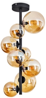 hofstein Deckenleuchte Deckenlampe aus Metall/Glas in Schwarz/Bernsteinfarben, ohne Leuchtmittel, Glasschrime Ø10cm, 12,5cm, 15cm, 8x G9, ohne Leuchtmittel