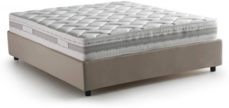 Dmora Doppelbett Alaksir, Bettkasten aus Stoff, Öffnung vorne, inklusive Matratze 140x200 cm, 100 % Made in Italy, taubenGrau