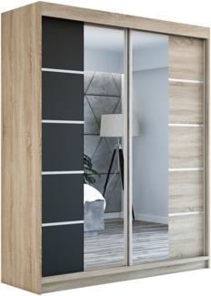 Schwebetürenschrank ERA 2-türig Schrank 160 cm (mit Spiegel) Farbe: Sonoma , schwarz