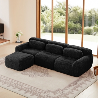 Boneless Cloud Sofa Plüsch, modulare U/L-Form, 32D Schaumstoff, körperumarmend, mit Kissen und Ottoman, kein Aufbau,72h Entfaltung,Schwarz