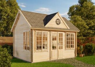 Alpholz Gartenhaus CLOCKHOUSE® 70 Royal ISO Gartenhaus aus Holz Holzhaus mit 70 mm Wandstärke Blockbohlenhaus mit Montagematerial