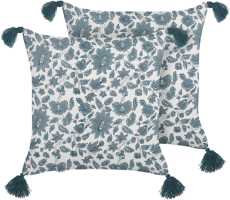 Kissen 2er Set Blumenmuster RUMEX Baumwolle 45 x 45 cm Blau