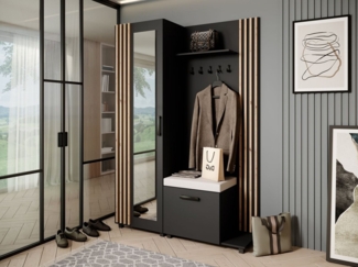 Beautysofa Garderobenschrank Garderoben-Set mit Aufhängern und Spiegel LIVIA (Geräumiger Schuhschrank) mit praktischer Kleiderstange