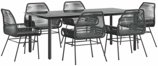 vidaXL 7-tlg. Garten-Essgruppe mit Kissen Schwarz Poly Rattan Glas 3334567