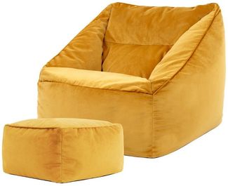 Icon Riesen Sitzsack Sessel „Natalia“ mit Hocker, Gelb, Plüsch XXL Sitzsack Erwachsene mit Füllung für das Wohnzimmer, Riesensitzsack Sofa XXL