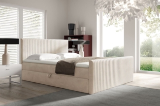 Boxspringbett Schlafzimmerbett ADRIEN 200x220cm in Stoff Fresh Creme