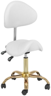 Physa Drehstuhl Sattelstuhl Sattelhocker mit Lehne Rollhocker Weiß/Golden