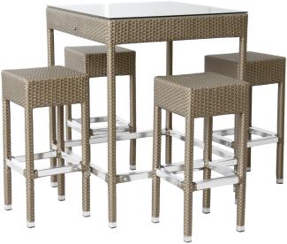 KONWAY® SMALL Polyrattan Garten Bar Set Möbel mokka Stehtisch Barhocker Tisch