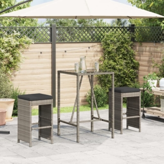 vidaXL Garten-Barhocker mit Kissen 2 Stk. Grau Poly Rattan 368687