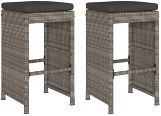 vidaXL Garten-Barhocker mit Kissen 2 Stk. Grau Poly Rattan 368687