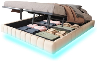 REDOM Polsterbett Funktionsbett,Kinderbett,Jugendbett (Schwebebett mit Stauraum & LED, Modernes Bett ohne Kopfteil, Doppelbett mit Hydraulik-Bettrahmen für Schlafzimmer & Apartments, 180x200 cm), ohne Matratze