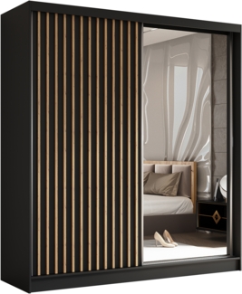 AX LIVING Cabinio Schwebetürenschrank Schwarz Artisan mit Spiegel 200