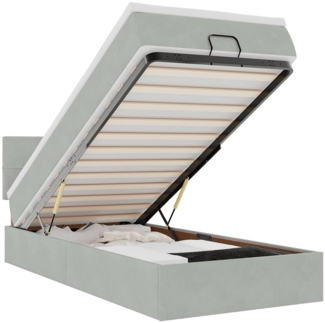 vidaXL Ottoman-Bett mit Matratze & LEDs Hellgrau 90x190 cm Samt 3312590