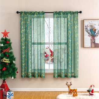 BTTO V&G Gardine Voile Gardinen Weihnachten Vorhänge Transparent Wohnzimmer,2er Set (2 St), halbtransparent, Stangentasche,luxuriöser Goldfolien Druck,Weihnachtsdeko