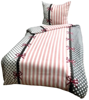 Visaggio Bettwäsche Winter Fleece Bettbezug flauschig warm, Fleece, 2 teilig, Thermofleece kuschelig weich, Streifen und Schleifen