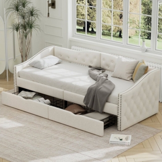 OKWISH Schlafsofa Tagesbett, Einzel-Tagesbett mit Schubladen, großer Stauraum, Polsterbett Tagesbett 90*200cm, ohne Matratze