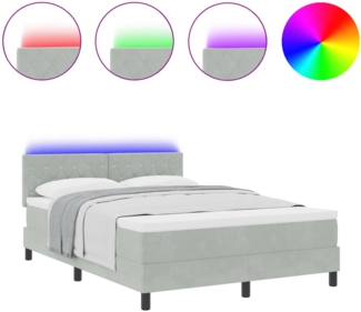 vidaXL LED Boxspringbett mit Matratze Hellgrau 160 x 200 cm Samt 3342596