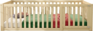 HAUSS SPOLE Kinderbett Kinderbett 90 x 200cm, Holzboden Bettrahmen mit Zaun und Tür natur (mit Vollabtrennung, umbaubar in zwei separate Betten – Multifunktionales Kiefernholzbett für Kleinkinder und Teenager mit Schubladen und Zauntür, 90x200 cm), Ohn...