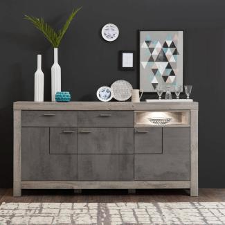 Sideboard GRONAU-55 Esszimmerschrank in Betonoxid und Haveleiche Nb. BxHxT: 196x100x42cm