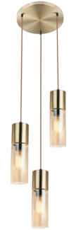 LED Hängeleuchte, 3 flammig, Messing, Glas, amber, H 150cm