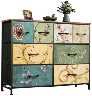 WLIVE Kommode Kommode mit Schubladen aus Stoff, Boho Vintage Schubladenschrank (Wohnzimmer & Flur, Holzoptik & Stoffschubladen, 8), dekorativer Aufbewahrungsschrank