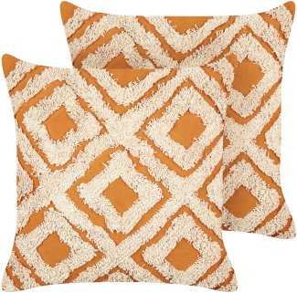 Kissen 2er Set GILLY Baumwolle 45 x 45 cm Geometrisches Muster Getuftet Orange