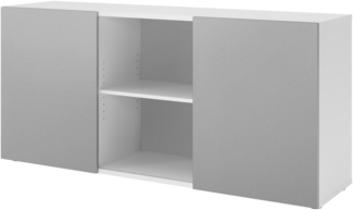 bümö Schwebetürenschrank, Sideboard Weiß/Silber - Büromöbel Sideboard Holz 160cm breit, 42cm schmal, Büro Schrank mit Schwebetür für Flur oder als Wohnzimmer-Kommode, 1780-W-S