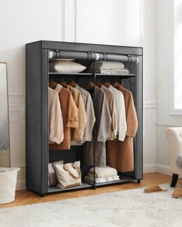 Stoffschrank mit Kleiderstangen, Stoff, Metall, Kunststoff, Grau, 140 x 43 x 174 cm