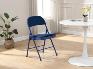 Vente-unique - Klappstuhl 6er-Set - Samt & Metall - Blau - ORTENSIA